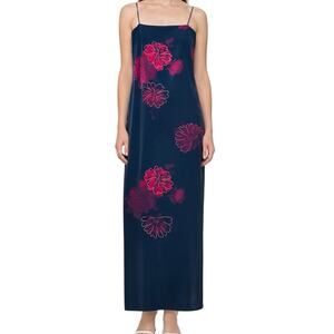 Vtg 90s Y2K Velvet Maxi Dress Glitter Floral Vampy Whimsigoth Goth Romantic L